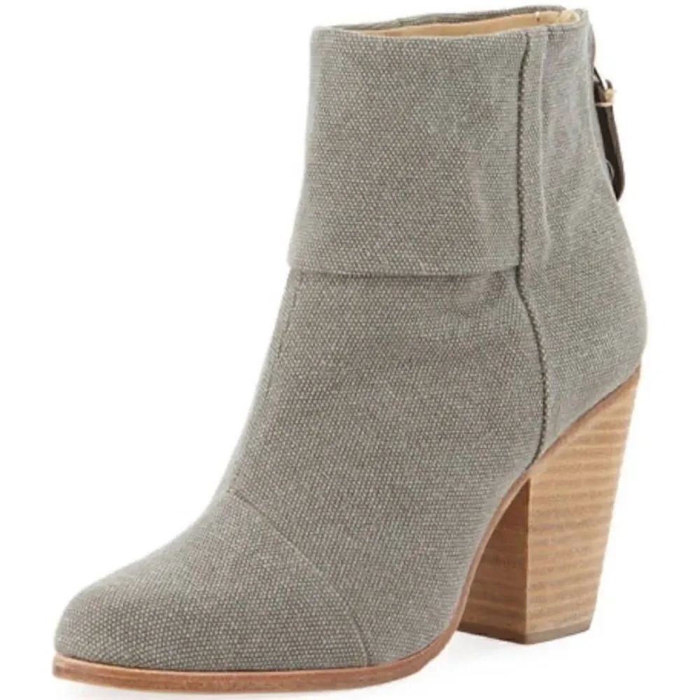Rag & Bone Newbury Italian Canvas Stonewall Ankle Boot 7.5 Chunky Stacked Heel